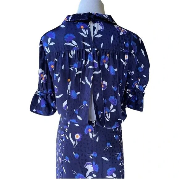 Self Portrait Navy Botanical Print Twisted Dress – 4 - Picture 8 of 10